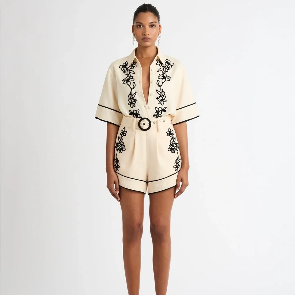 Anthropologie Belle Vere floral embroidered one piece belted romper NWT - Picture 2 of 16